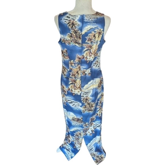 Hilo Hattie's Dress Hawaiian palm print sleeveless cotton blend Blue maxi  Sz 12 - Picture 5 of 10